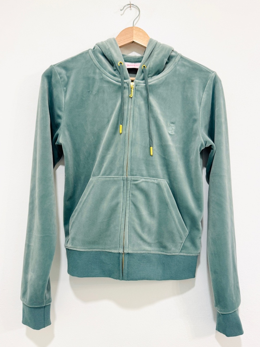 Juicy Couture NWT Chinois Green Velour Zip Hoodie Gold Logo Zip Size Small